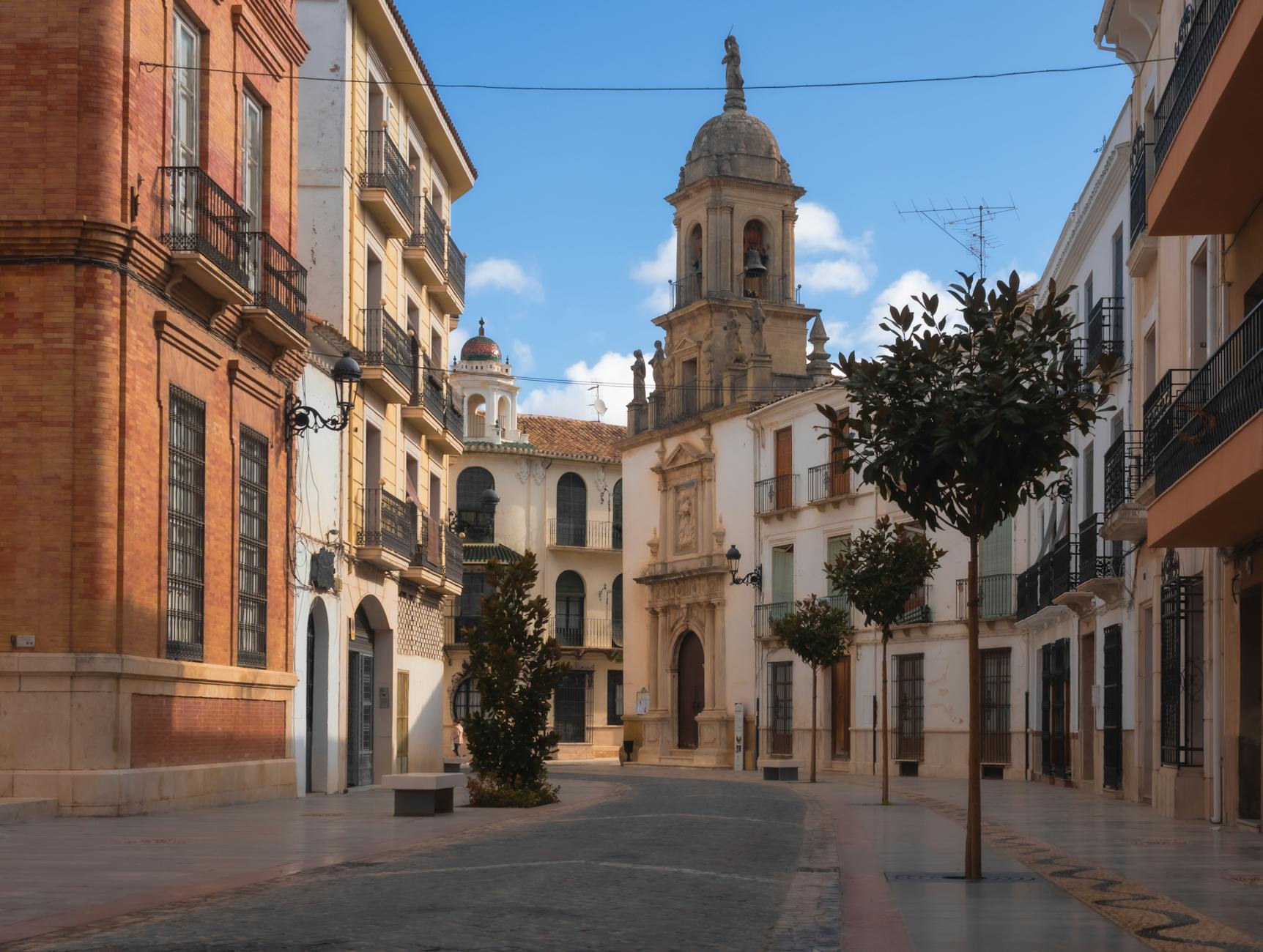 Charming street view of architectural beauty in Priego de Córdoba, Spain. Historic charm and elegance captured.
