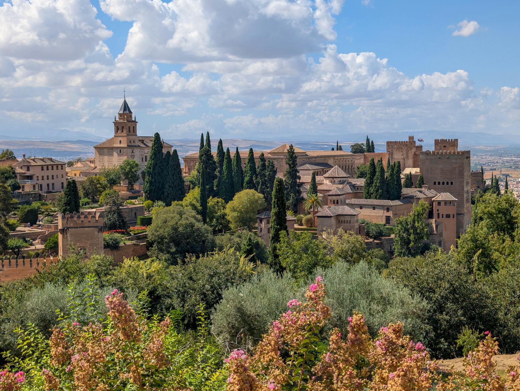 Breathtaking view of the Alhambra Palace and lush greenery in Granada.